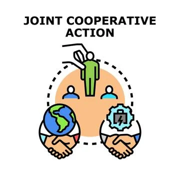 Joint cooperative action concept uniting global business team Ilustración de archivo