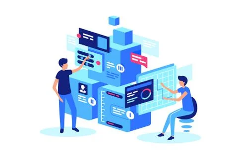 Joint development of stepwise design with two men. Stock Illustration