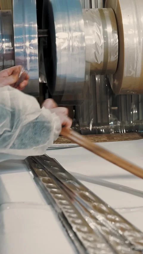 Joint of floor coverings. close-up. workflow, packing process of decorative Stock Footage 319017431