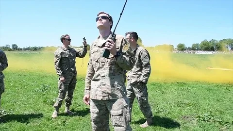 The joint-forces and historical reenacter parachute jump - 2018 Stock Footage 95606198