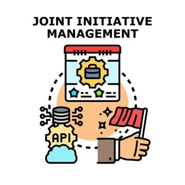 Joint initiative management developing business strategy Illustrazione stock