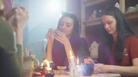 At the joint master class, everyone makes their own ceramic product. Stock Footage 246861666