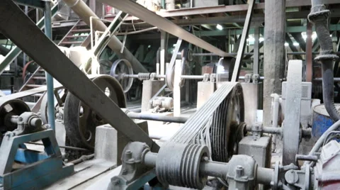 Joint of old machine working by water steam engine in agricultural factory Stock Footage 59638101