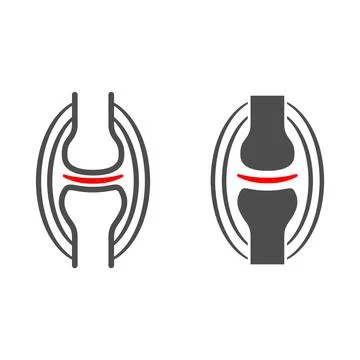 Joint pain line and solid icon, body pain concept, joint ache vector sign on Stock Illustration