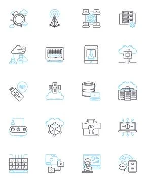 Joint partnetship linear icons set. Collaboration, Alliance, Fusion, Unity Stock Illustration