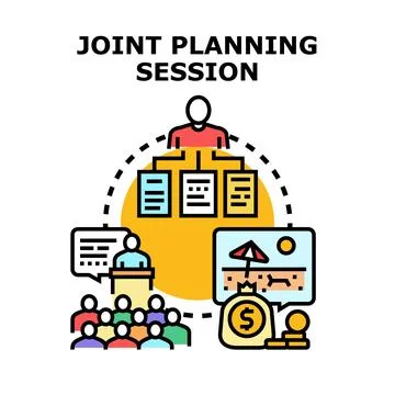 Joint planning session developing business strategy goals Ilustración de archivo