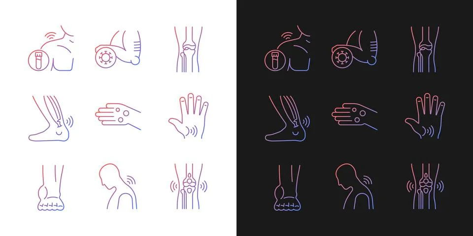 Joint problems gradient icons set for dark and light mode Stock Illustration