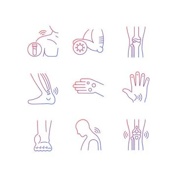 Joint problems gradient linear vector icons set Stock Illustration