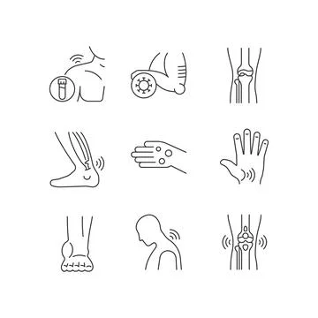 Joint problems linear icons set Illustrazione stock