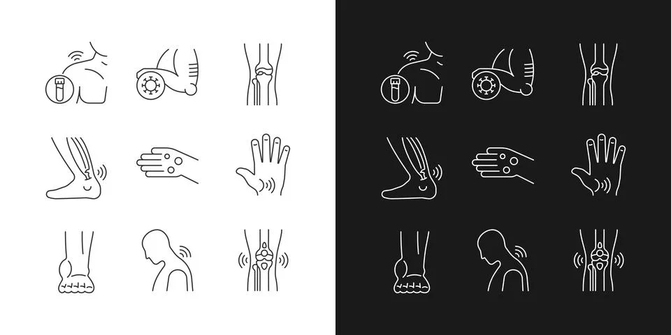 Joint problems linear icons set for dark and light mode Illustrazione stock