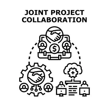 Joint project collaboration concept with teamwork and technology Stock Illustration