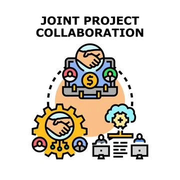 Joint project collaboration concept with teamwork and technology Stock Illustration