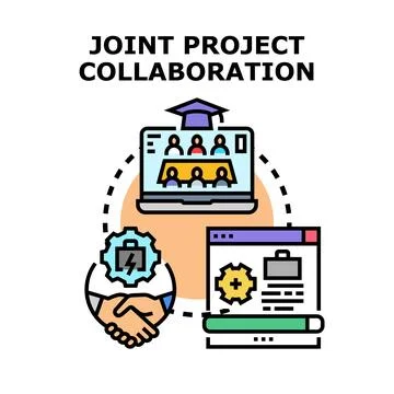 Joint project collaboration team working online together Stock Illustration