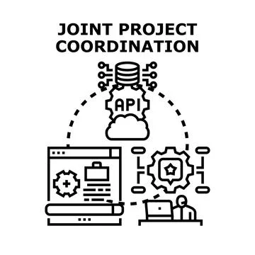 Joint project coordination and software development process Stock Illustration