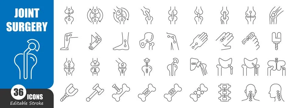 Joint replacement surgery thin line icon . Editable stroke . Vector . Stock Illustration