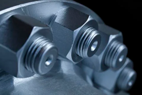 Joint of two flanges by bolts and nuts Stock Photos