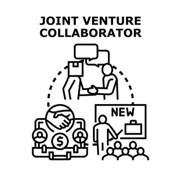 Joint venture collaborators working on business partnership concepts Illustrazione stock