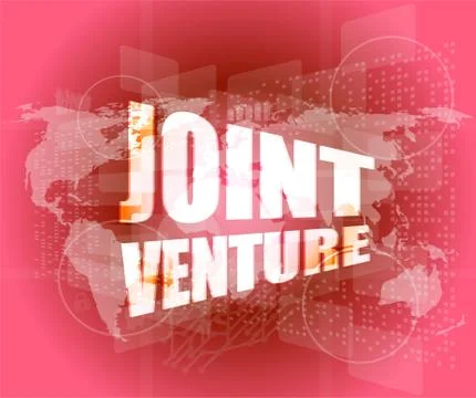 Joint venture words on digital screen background with world map Stock Illustration