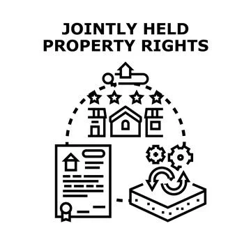 Jointly held property rights concept with document and buildings Illustrazione stock