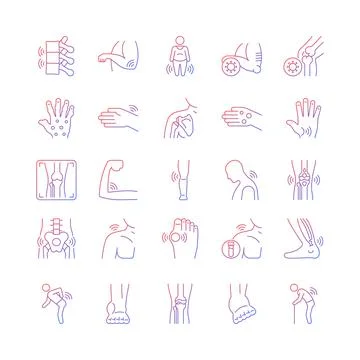 Joints pain gradient linear vector icons set Stock Illustration