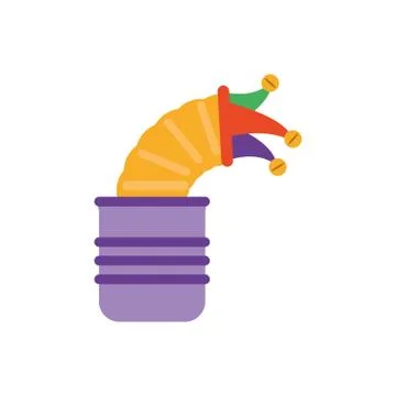 Joke box with jester hat, flat style icon Stock Illustration