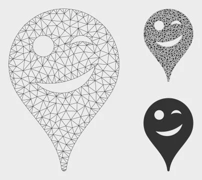 Joke Smiley Map Marker Vector Mesh 2D Model and Triangle Mosaic Icon Illustrazione stock