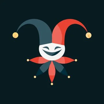 Joker jester emblem in flat design. Jester symbol with a hat and collar Stock Illustration