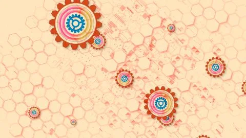 Jolly 3d illustration of cyber security cogwheels of light brown, blue and ro Illustrazione stock