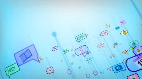 A jolly 3d rendering of advancing social bubbles in the form of photo, emotic Stock Illustration