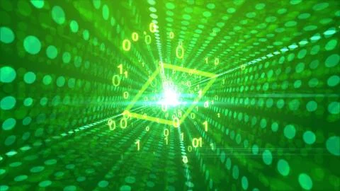 A jolly 3d rendering of dancing yellow zeroes and ones presenting an optimist Stock Illustration