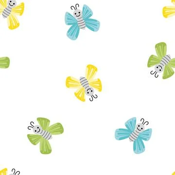 Jolly butterfly. Bright seamless pattern with colorful butterflies. Flat Stock Illustration