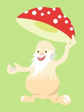 Jolly old man fly agaric mushroom takes off his hat in greeting. Vector Stock Illustration