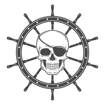 Jolly Roger with eyepatch logo template. Evil skull vector. Dark t-shirt design Stock Illustration