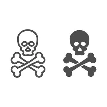 Jolly roger line and solid icon. Death warning, skull and crossbones symbol Stock Illustration
