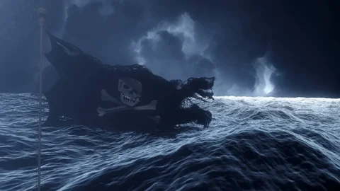 Jolly Roger Pirate Flag in a Middle of a Storm Stock Footage 105979861
