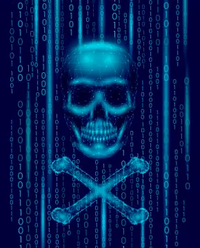 Jolly roger skull binary code numbers. Hacker piracy computer online attack a Illustrazione stock