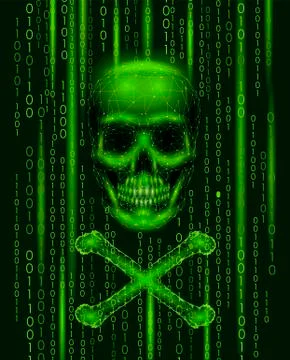 Jolly roger skull binary code numbers. Hacker piracy computer online attack a Stock Illustration