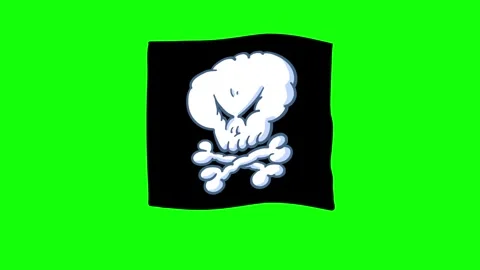 Jolly roger skull shape waving flag greenbox Stock Footage 326833090