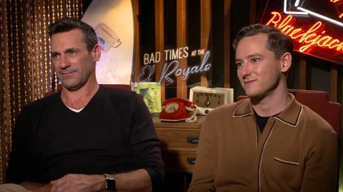 Jon Hamm and Lewis Pullman talk about their movie 'Bad Times' at El Royal Video stock 101190557