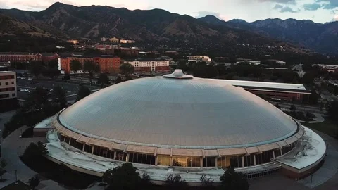Jon M. Huntsman Center 4k Drone Fly Around at Dusk Stock Footage 250690688