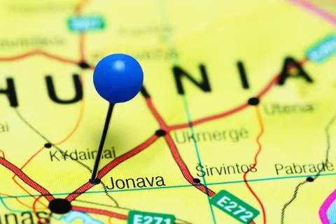 Jonava pinned on a map of Lithuania Foto stock