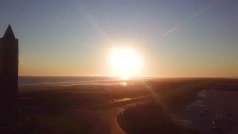 Jones Beach Needle Tower Sunset Drone Shot Video stock 150574996
