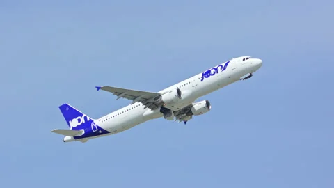 Joon A321 Taking off from Barcelona-El Prat BCN Airport Stock Footage 130758535