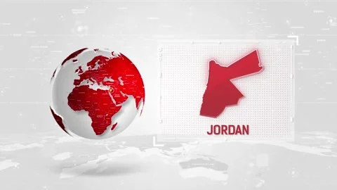 Jordan 4K Tech Map Beside Globe On White Background Stock Footage 338241299