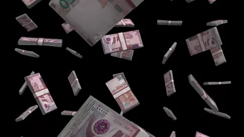 Jordan 50 Dinars Falling Animation Stacks Of Money on Black Screen Stock Footage 302844200