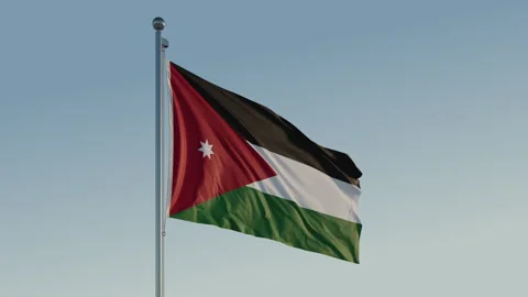 Jordan Amman Flag loop Cinematic Realistic Waving Blue Sky Stock Footage 301721045