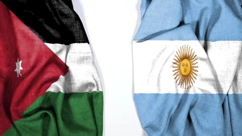 Jordan and Argentina two flags textile cloth, fabric texture Stock Footage 336788942