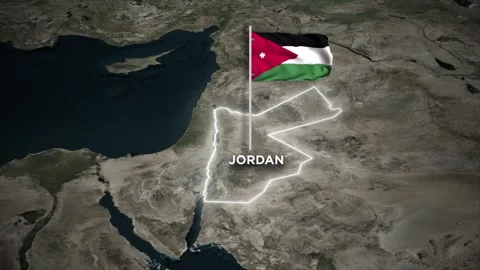 Jordan Border Map Animation with 3D Waving of Jordan National Flag on World Map Stock Footage 329575124