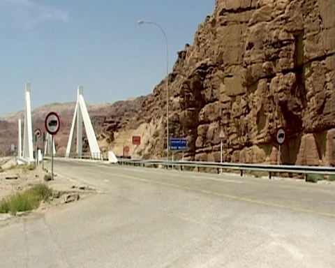 Jordan. Bridge over Mujib River canyon of Wadi Mujib. Stock Footage 126958024