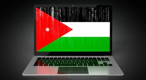 Jordan - country flag and binary code on laptop screen 库存插图